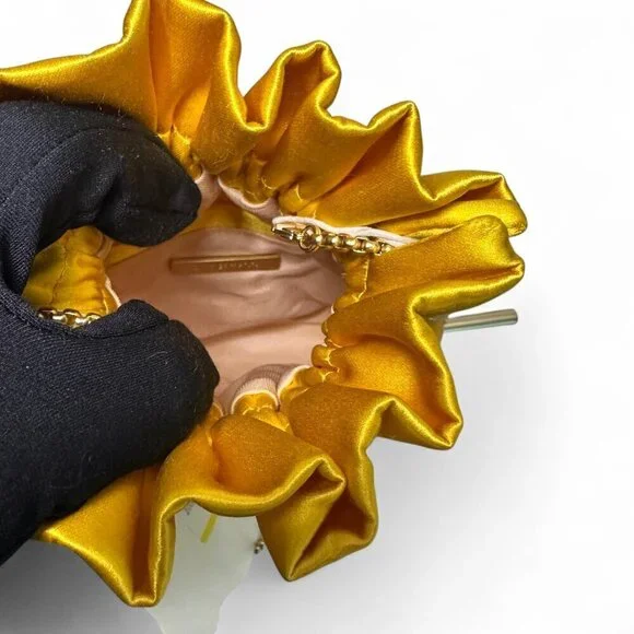 Zimmermann Women's Gathered Satin Pouch - Sunflower Yellow/Gold NWT
